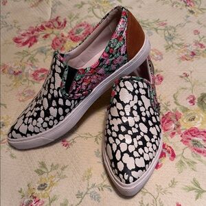 Coach Black & White Floral-Trim Slip-On Sneakers
